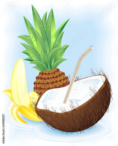 Cocco Banana e Ananas-Coconut Banana and Pineapple-Vector