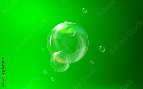 Realistic vector soap bubbles with green background