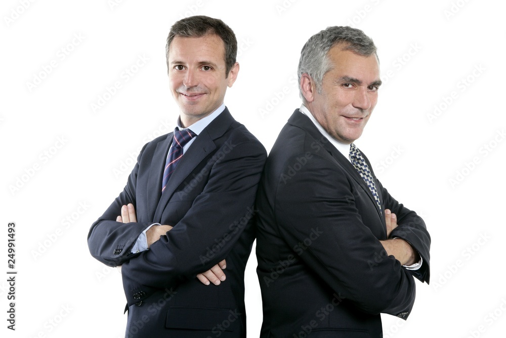 two adult businessman posing team together two adult businessman posing team together