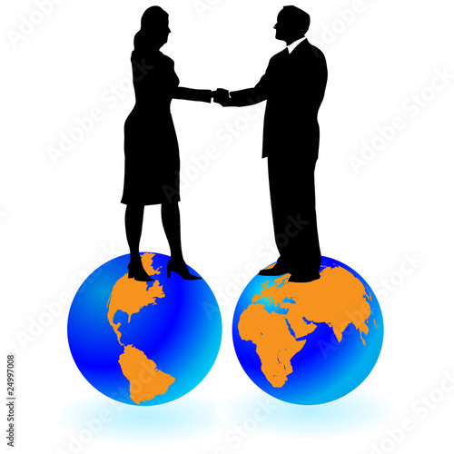 BUSINESS PEOPLE ON WORLD GLOBES.Vector