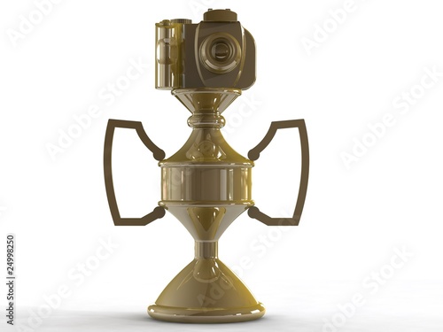 3d render of Gold DSLR camera trophy or cup