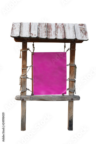 Beautiful wooden billboard - ancient style. Isolated on white, w