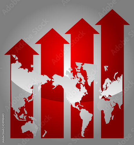 Economic growth illustration with graph and world map