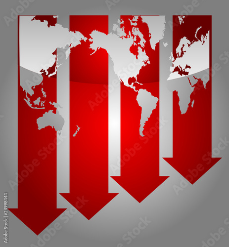 Economic recession illustration with graph and world map