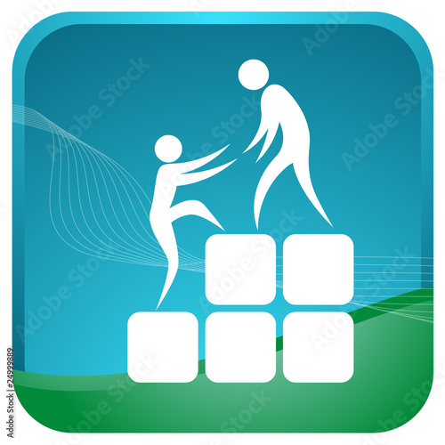 human helping each other to climb up the blocks