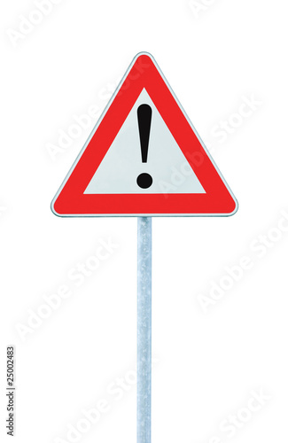Other Danger Ahead Warning Road Sign, Grey Pole Post, Large Detailed Isolated Vertical Closeup