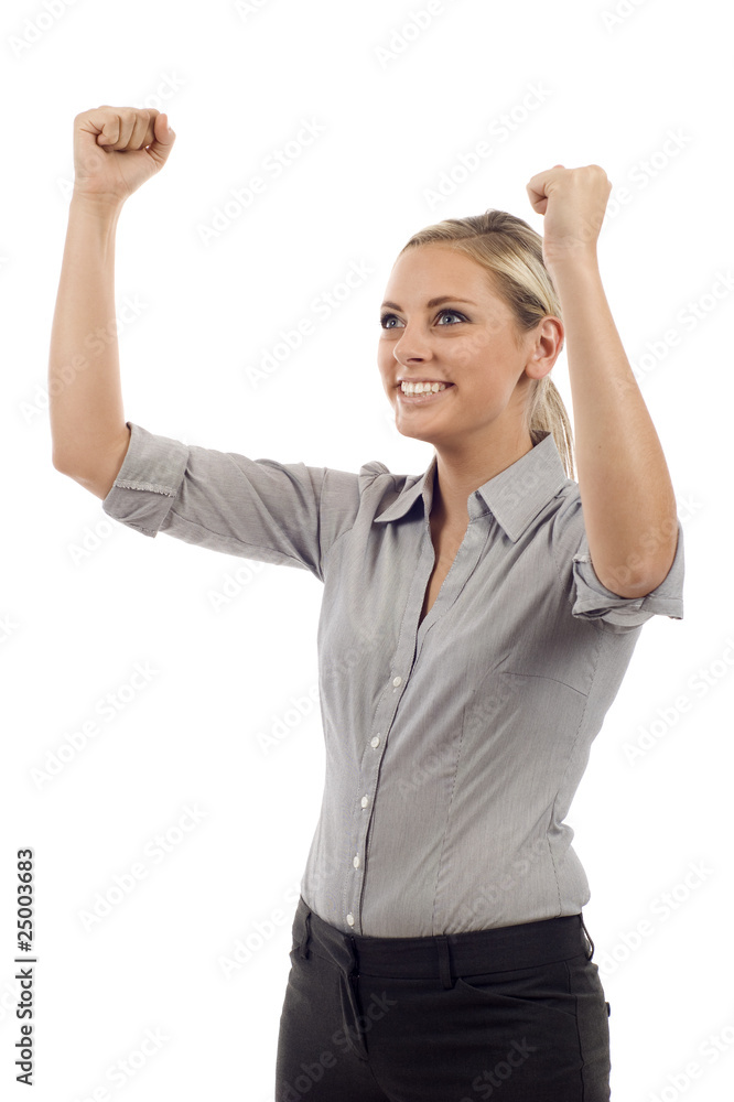 Excited young business woman with her clenched fist, Yes! Excited young business woman with her clenched fist, Yes!