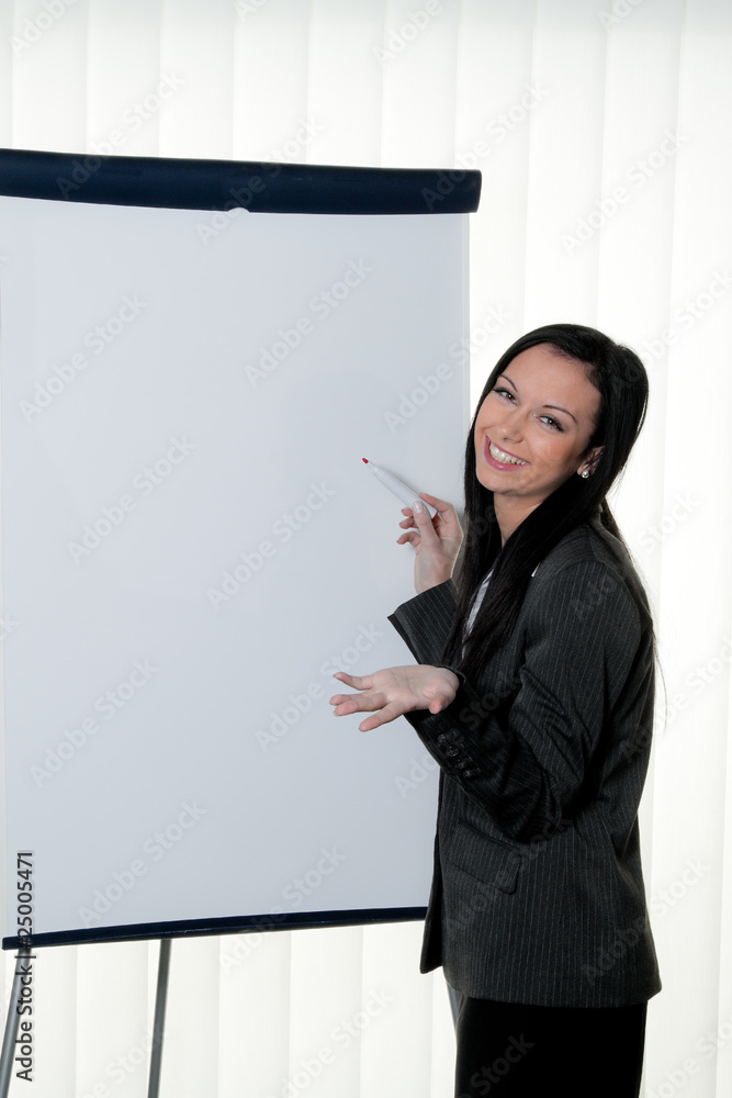 Coach vor leerer Flipchart bei Schulung und Ausbildung Coach vor leerer Flipchart bei Schulung und Ausbildung