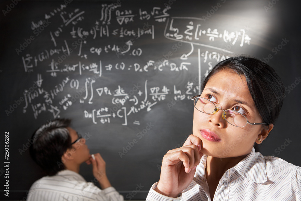 Fotografie Female student pose  with people working on background