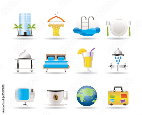 Hotel, motel and holidays icons - vector icon set