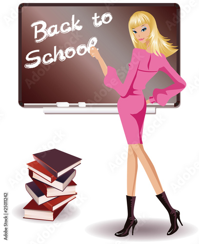 Back to School. schoolgirl with books, vector