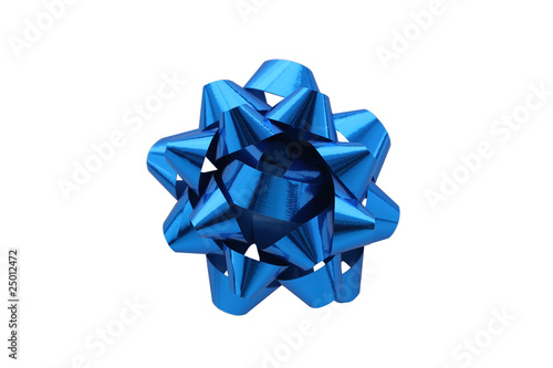 Blue Gift Bow Over White Background