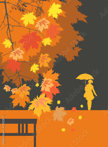 Romantic autumn, landscape, vector illustration.