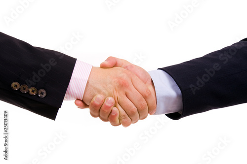 Business men hand shake in white background