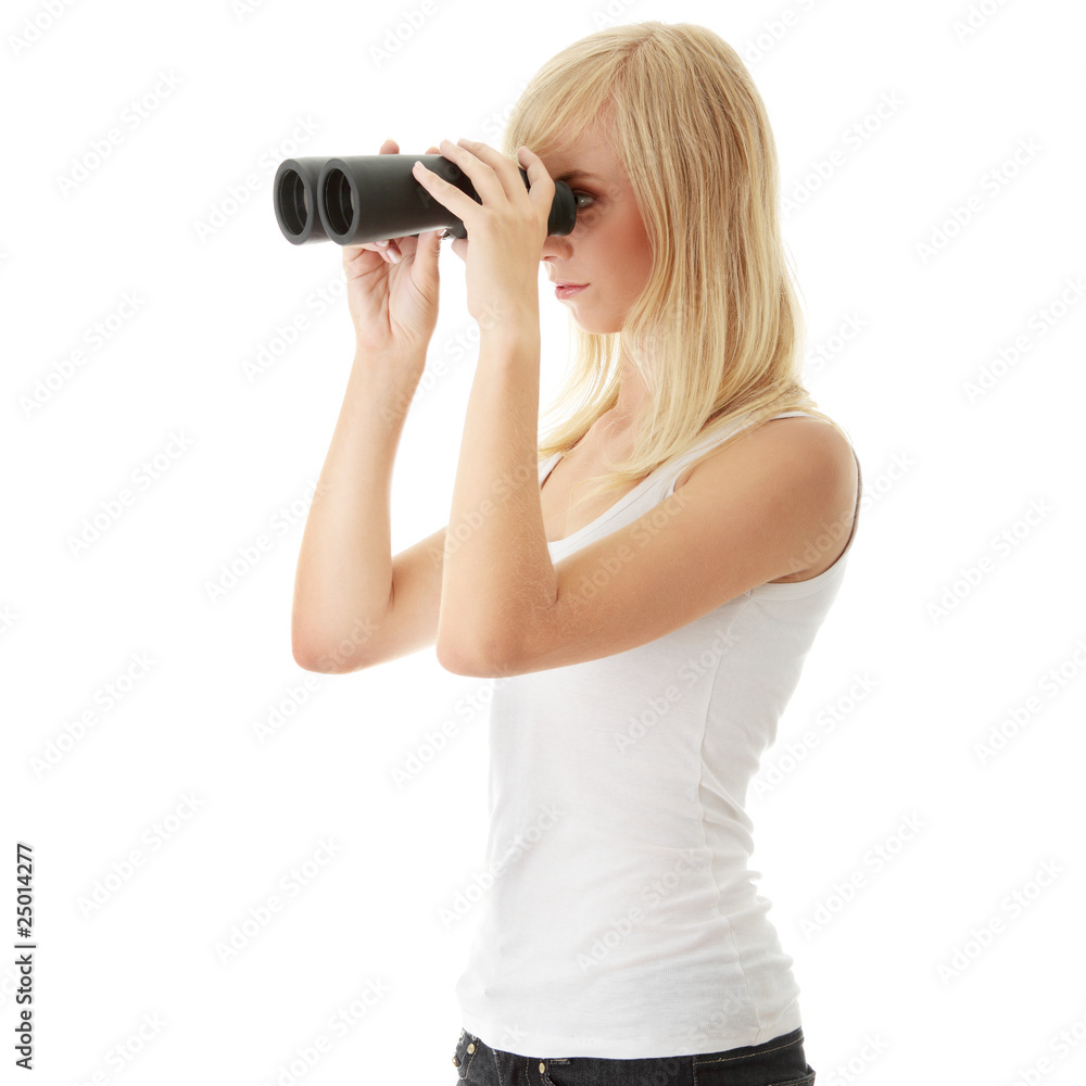 Teen girl with binoculars