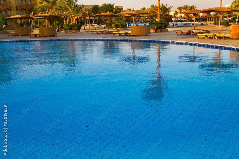 African resort, swimming pool.