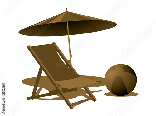 Beach chair with umbrella and ball