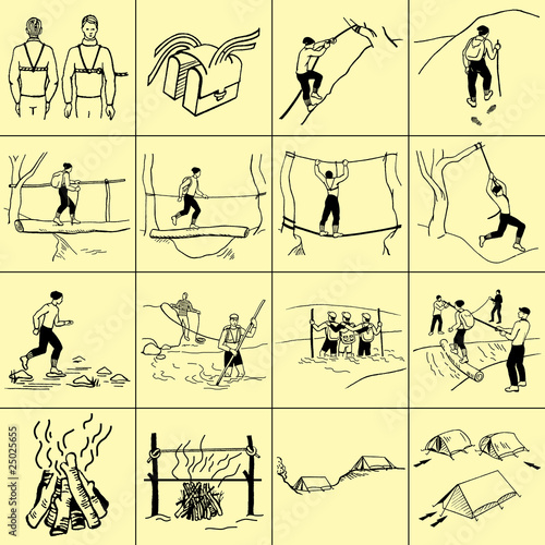 Camping action vector background