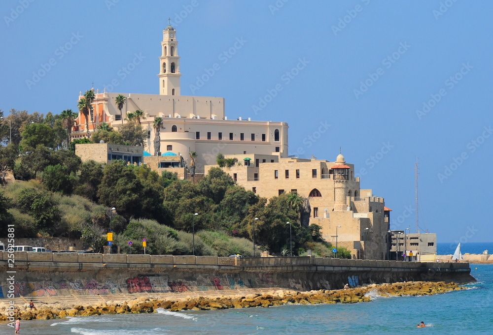 Saint Peter Church and monastery in Old Jaffa as seen from Tel-Aviv side. 
