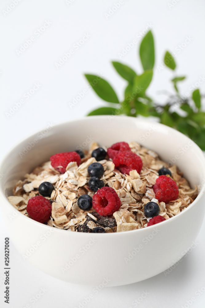Granola with raspberries and blueberries Granola with raspberries and blueberries