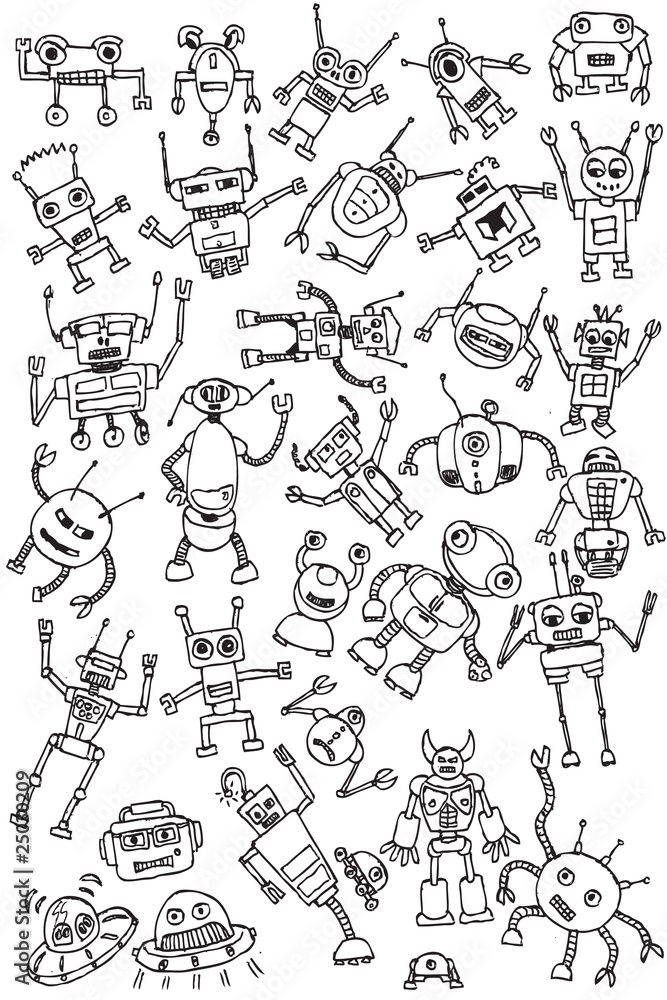 hand draw robots icon collection vector