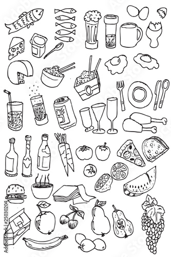 hand draw food icon collection