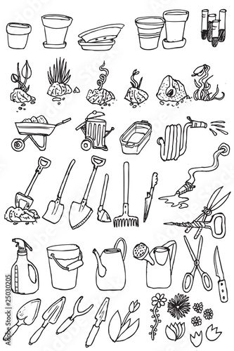 hand draw garden icon collection vector