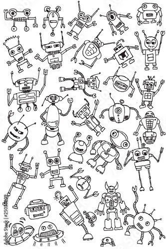 hand draw robots icon collection vector