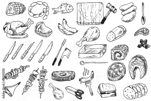 hand draw food butcher collection