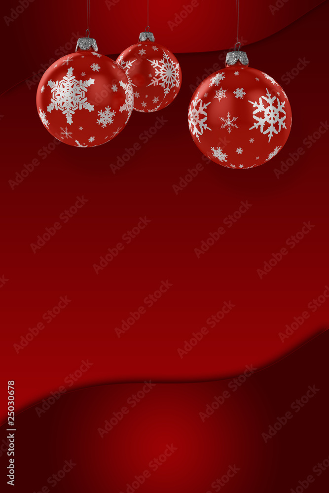 Christmas ornaments over red background