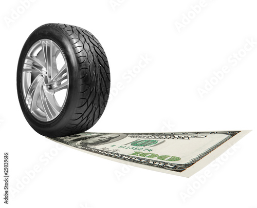 Wheel with steel rim. money, 100 american dollars