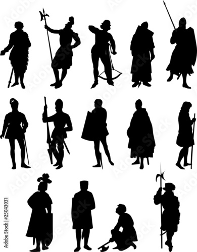 Set of Fourteen Knight and Medieval Figure Silhouettes