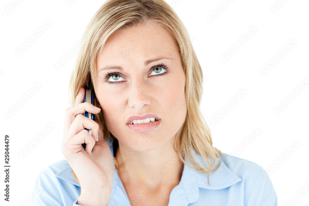 Frustrated businesswoman talking on phone Frustrated businesswoman talking on phone