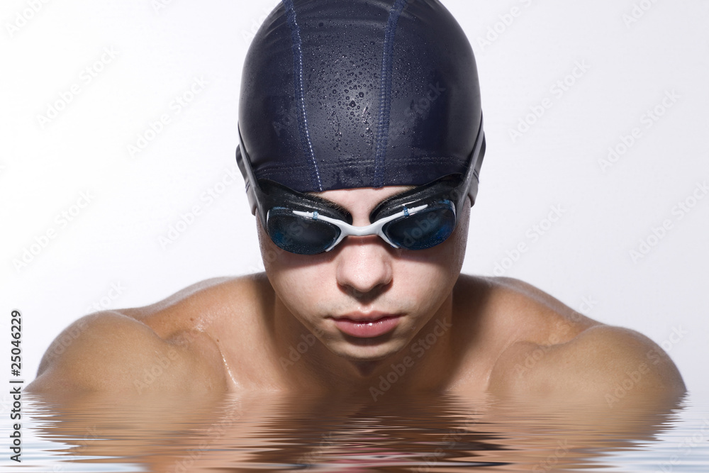 Portrait of Man Wearing Swimming Cap and Goggles Portrait of Man Wearing Swimming Cap and Goggles