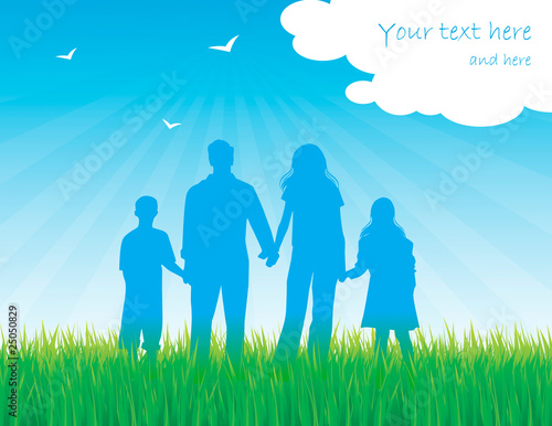 Silhouette family in sunny day vector background