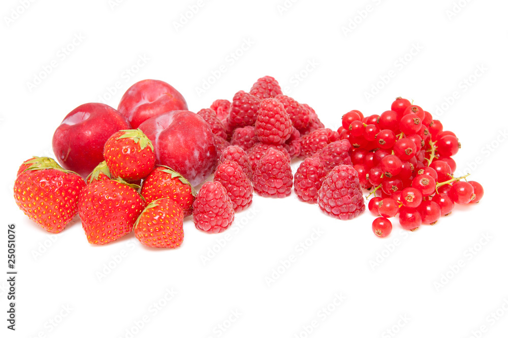 fresh red fruits over white background fresh red fruits over white background