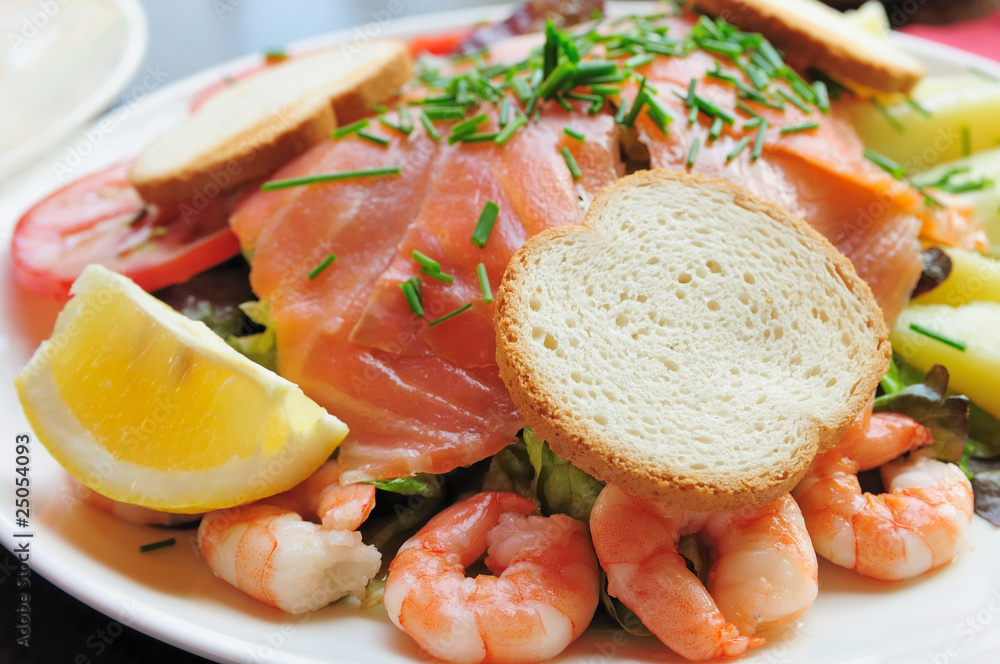 Fresh Salmon with lemon and bread Fresh Salmon with lemon and bread
