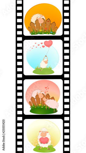 Vector blank film colorful strip with sheep