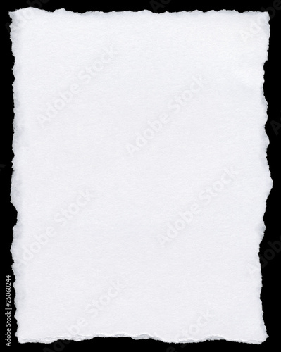 Fotografia White torn paper page isolated on a black background.