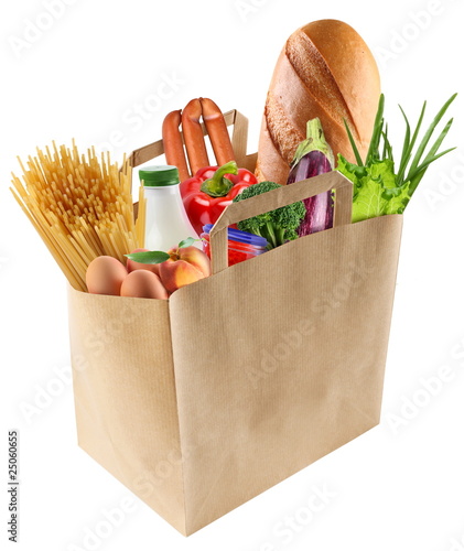 paper bag with food on a white background