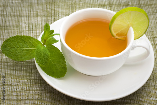 Tea with a lemon and mint