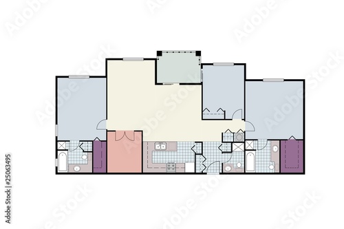 Architectural floor plans of three-bedroom apartment
