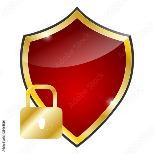 glossy red and golden shield - protection