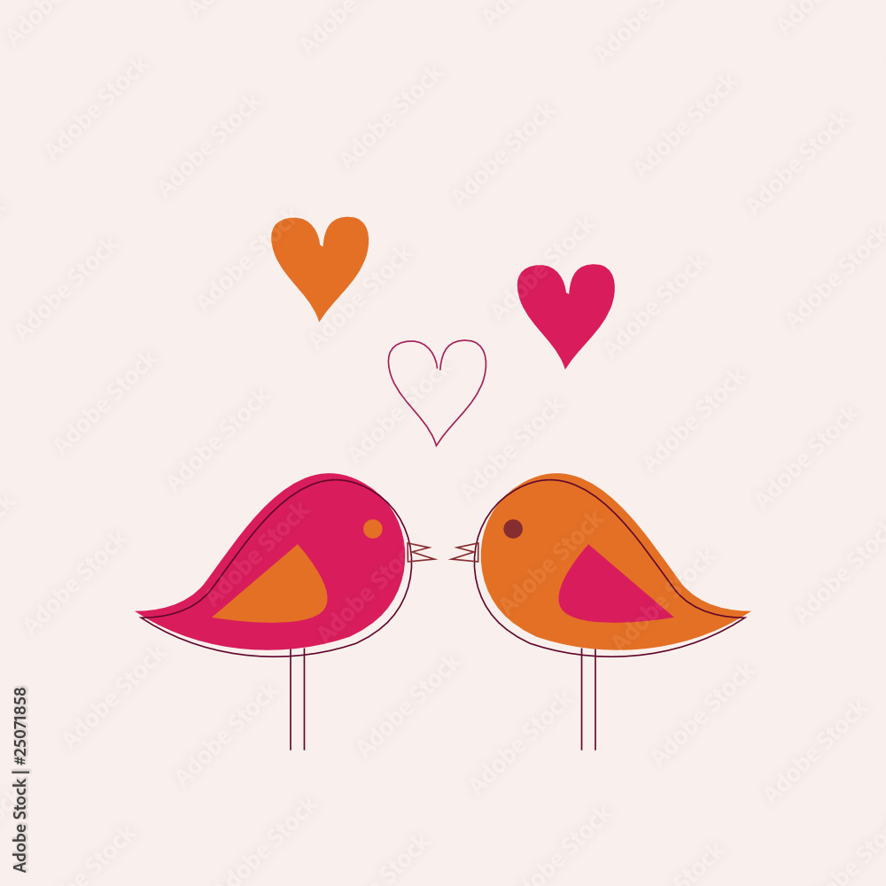 Romantic pink card with birds in love Romantic pink card with birds in love