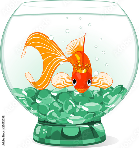 Cartoon Goldfish queen in the aquarium