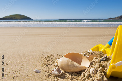 Shell, bucket and spade.