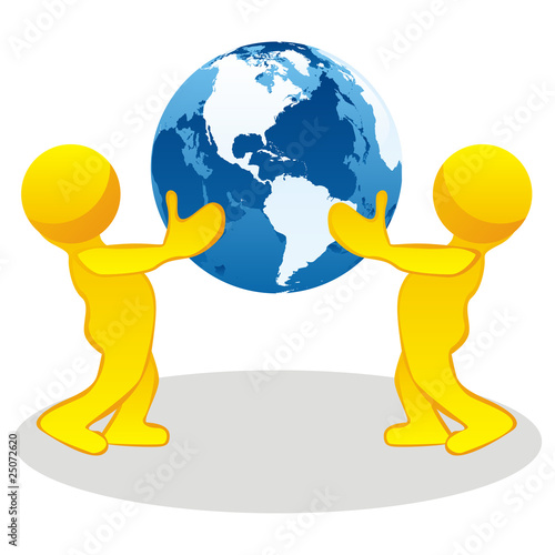 illustration of stylized people holding earth globe