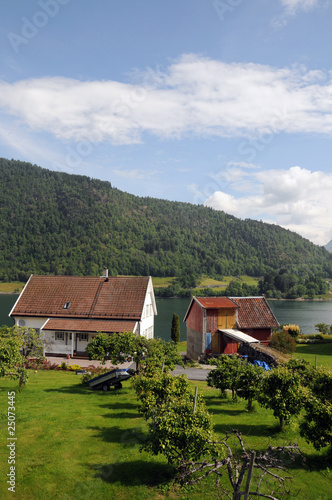 Cottages beside Sognefjord at Balestrand