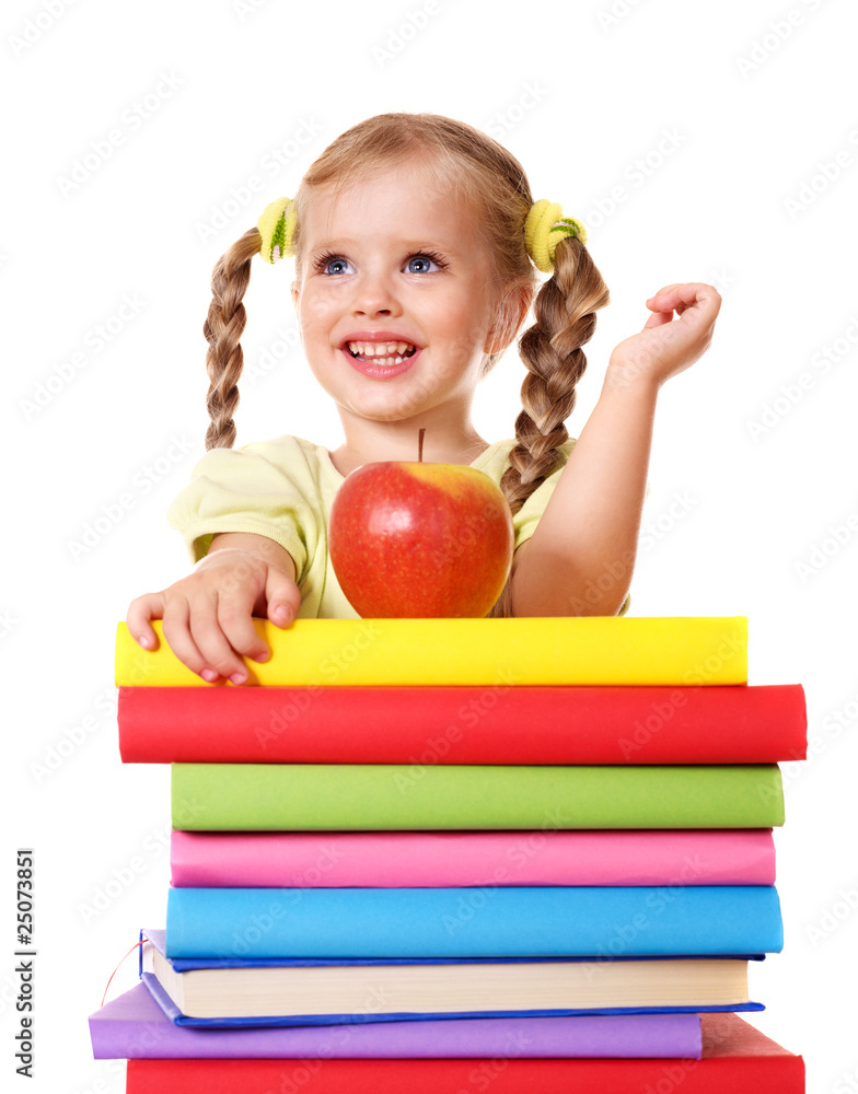 Child reading pile of books. Child reading pile of books.