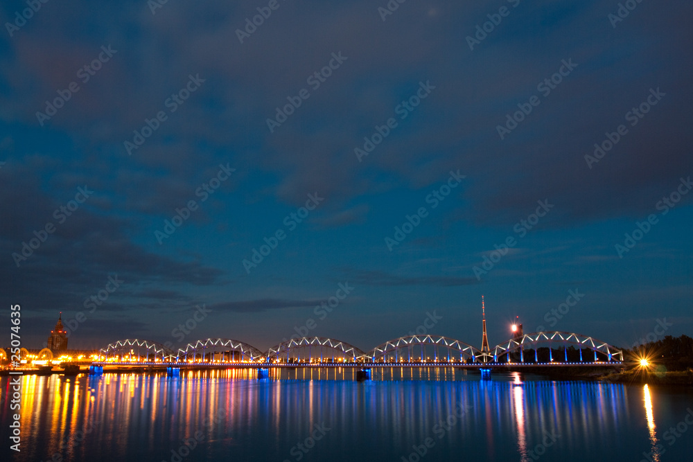 Night scene with city river and sky Night scene with city river and sky
